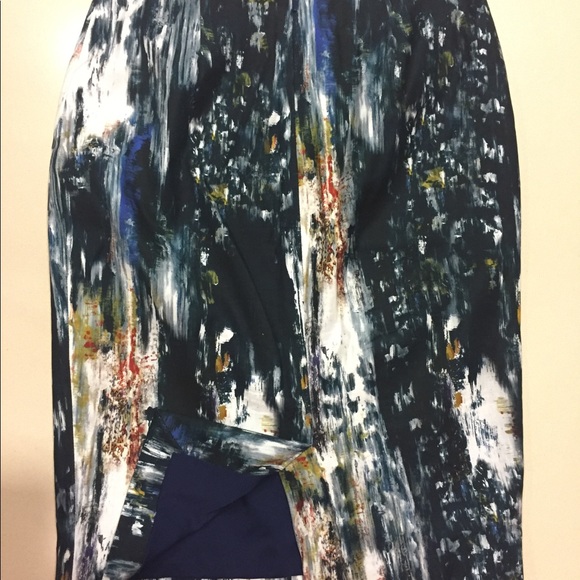 Lela Rose Abstract Art Pencil Skirt Navy Orange 4 - Picture 6 of 8